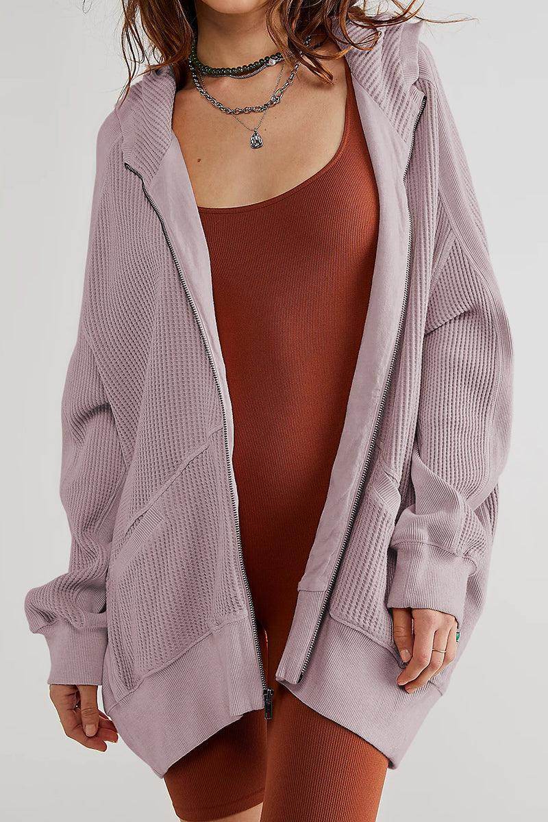 Zip-Up Long Sleeve Jacket with Hood and Pockets for Comfort
