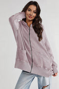 Zip-Up Long Sleeve Jacket with Hood and Pockets for Comfort
