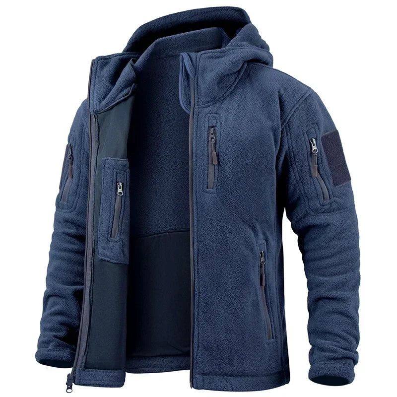 Men's Hunting Fleece Jacket Hiking Hunting Outdoor Fleece  Tactical Jacket Winter Warm Full Zip Military Hoodies Multi-Pockets