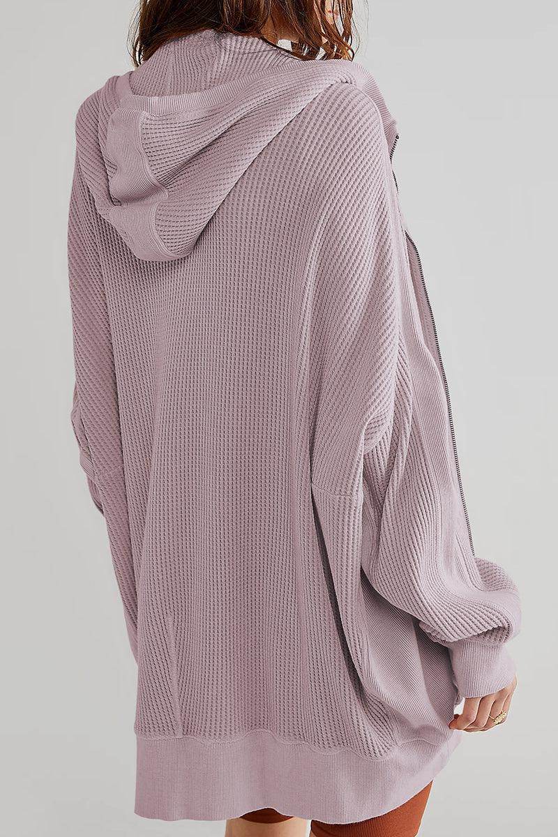 Zip-Up Long Sleeve Jacket with Hood and Pockets for Comfort